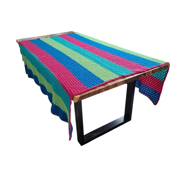 Vintage Handmade Crocheted Heavy Striped Blanket Multicolor Artcraf Blanket - Picture 6 of 12